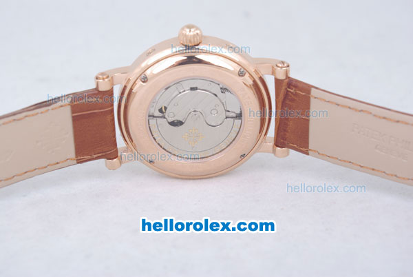 Patek Philippe Perpetual Calendar Automatic Full Rose Gold Case with Rose Gold Dial and Number Marking-Leather Strap - Click Image to Close